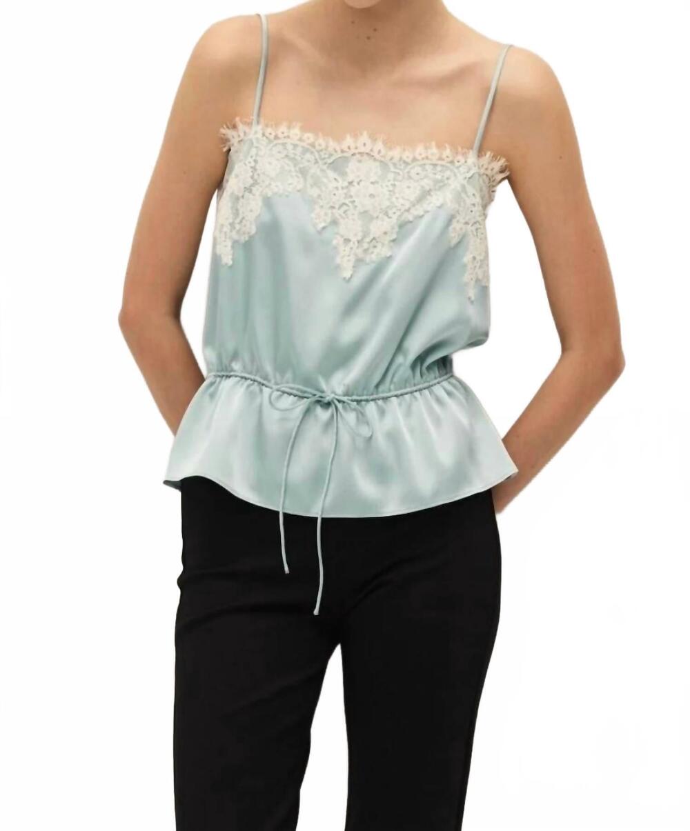 NEW ELODIE THE LABEL diora lace detail top in blue
